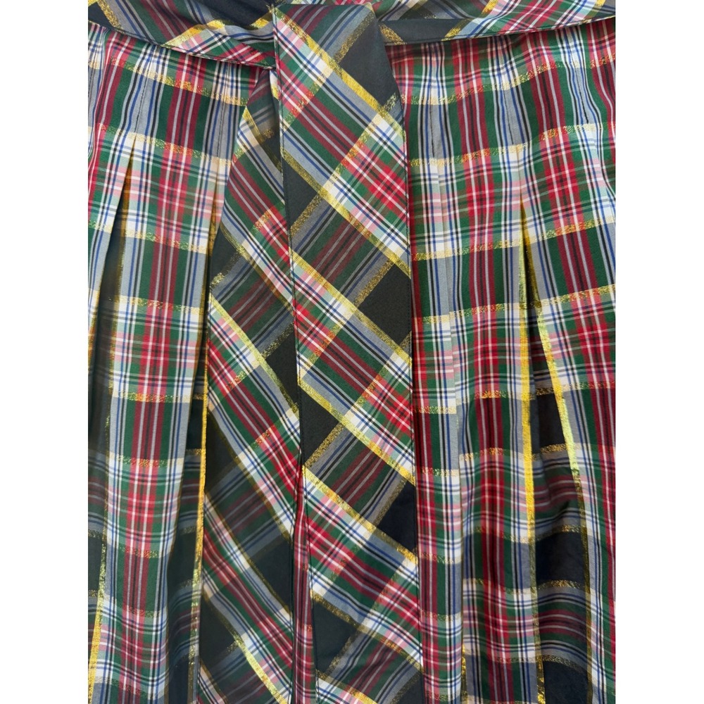 Plaid Metallic Holiday Maxi Skirt Pleated High Waist Sash Tie Festive Red sz 2 - Picture 3 of 12